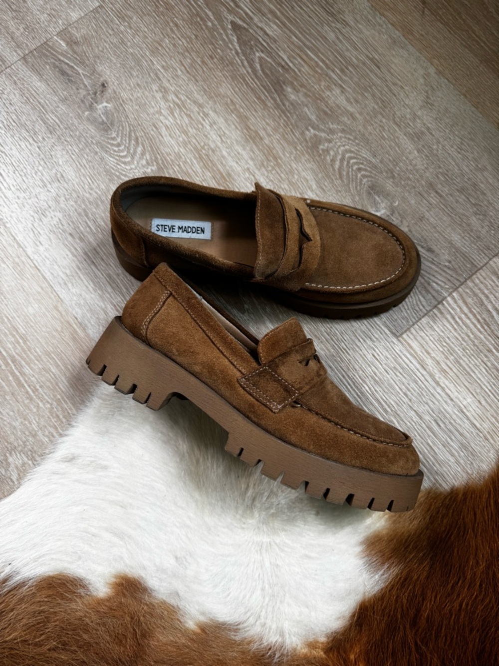 Steve Madden Brown Suede Lug-Sole Penny Loafers
